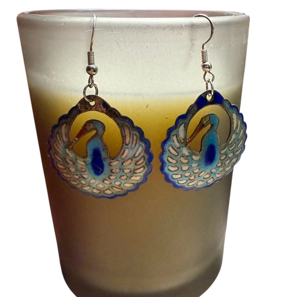 Laurel Burch Jewelry - LAUREL BURCH vintage, rare enamel peacock Cloisonné earrings, vtg c1970s